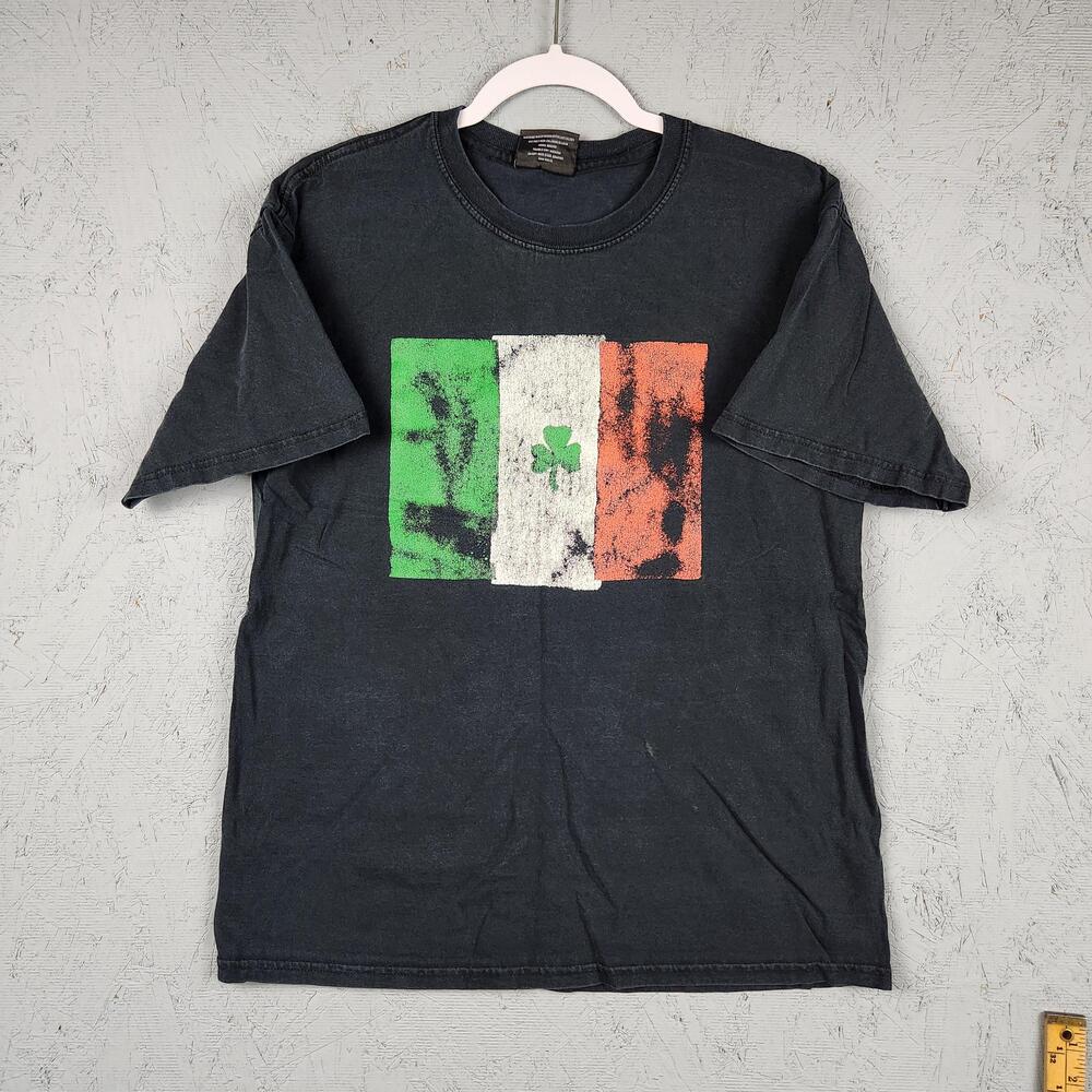 Vintage Irish Flag Shamrock Shirt Mens Medium Black St Patricks Day Y2k Pride